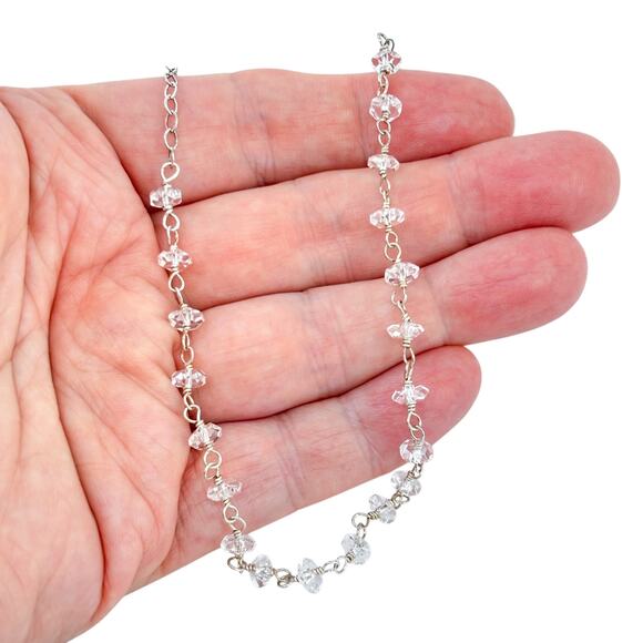Vintage Deb Guyot Sterling Silver 925 Herkimer Quartz Station Necklace 17"-19" - Picture 1 of 7
